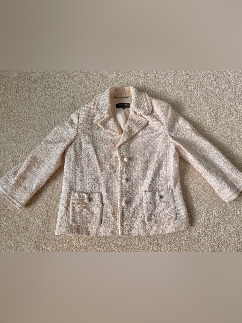 Talbots Cream Off White Tweed Button Up Coat w/ Shoulder Pads Size 8
